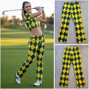 Loudmouth Gold & Green Diamond Golf Pants 30 x 30